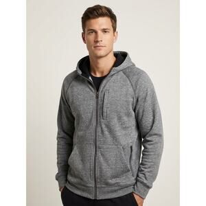 Men's Gray Full Zip Hoodie XL Lightweight Fleece Athleisure Jacket